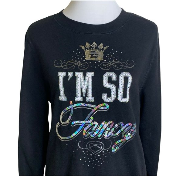 Juicy Couture Black I Am So Fancy Rhinestones Sequins Crewneck Sweatshirt Top S - Picture 2 of 9